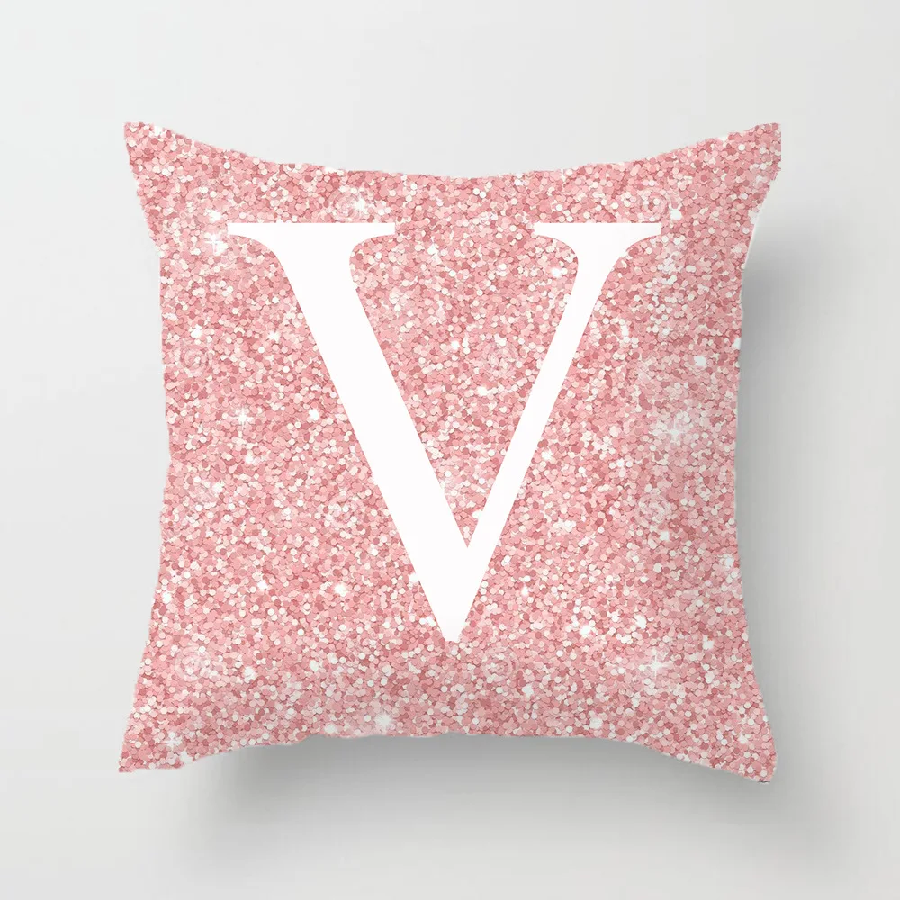 45*45cm Retro Pink Letter ABCD Cushion Cover Cotton Glitter Case Polyester Home Decor Bedroom Decorative Sofa Pillows | Дом и сад