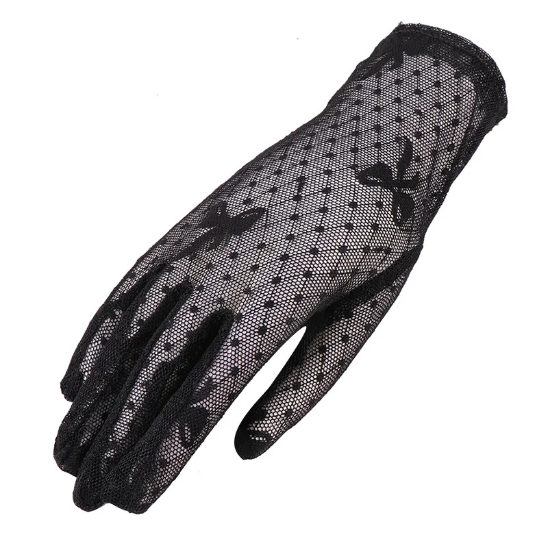 

Lace gloves women's thin short bow hollow mesh elastic five finger split finger cheongsam sexy elegant accessories