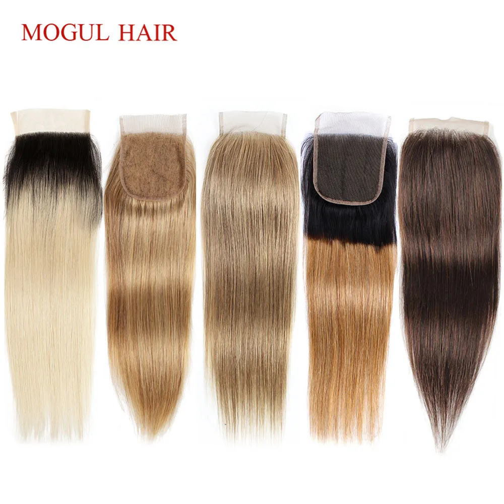 MOGUL волосы Цвет 2 темно-коричневый Remy человеческие волосы закрытие перуанские прямые волосы 4*4 закрытие шнурка Омбре медовый Блонд натуральный черный