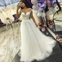 sexy a line wedding dresses 2021 sheer v neck appliques sweep train lace up tulle bride gowns vestido de noiva free custom made