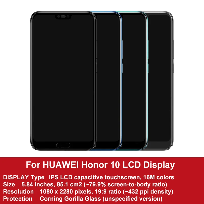Pantalla LCD para m&oacute;vil Huawei Honor 10, digitalizador de pantalla t&aacute;ctil, piezas de reparaci&oacute;n de COL-L29, 100% pulgadas, IPS original, probada al 5,84-2