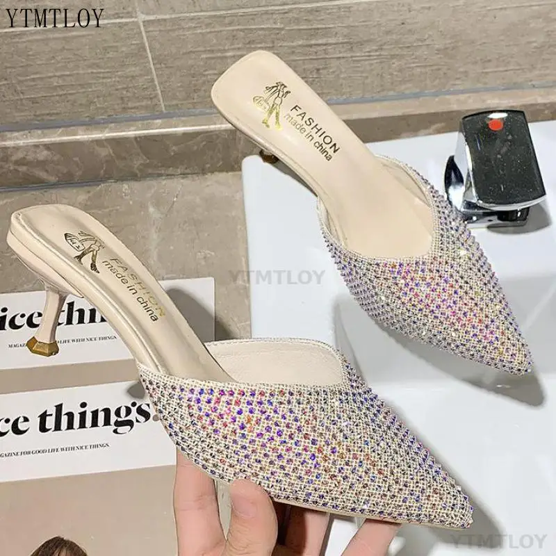 

Туфли женские без задника, заостренный носок, тонкий каблук, повседневные шлепанцы, сланцы, роскошная обувь