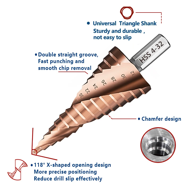 

3pcs Step Drill Bit 4-12/20/32mm TiCN Coated Step Cone Drill Bit Triangle Shank Pagoda Drill Power Tool Metal Steel Hole Cutter