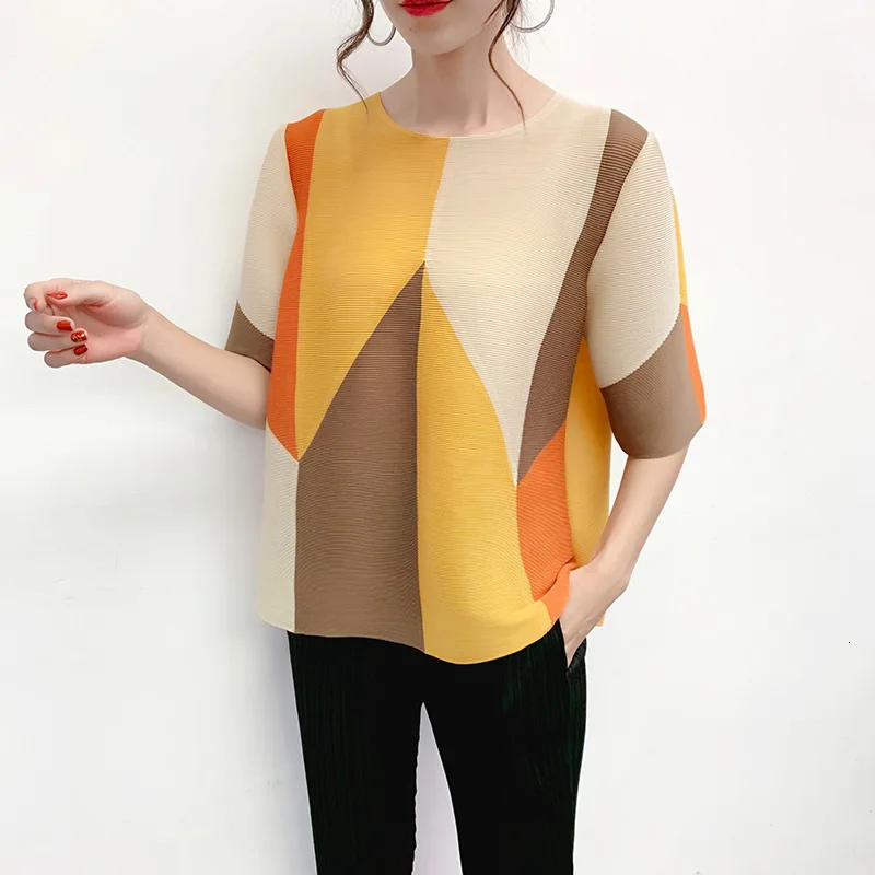 LANMREM 2020 новинка осень и лето круглый вырез Половина рукава контрастные цвета