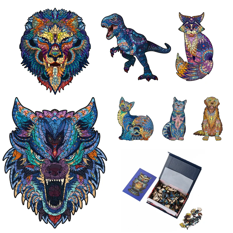 

New Dinosaur 3D Wooden Puzzle Adult Kids Jigsaw Puzzles Animal Puzzles Boutique Gift Box Packaging Children Christmas Gifts Toys