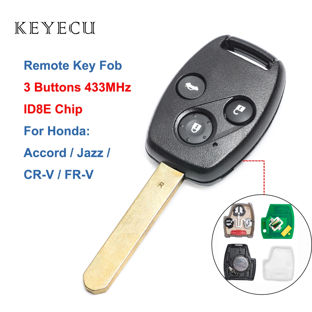 Keyecu дистанционный ключ с 3 кнопками 433MHz ID8E чип для Honda Accord 2006-2009 Jazz 2006-2008 CR-V FRV 2007-2009 |