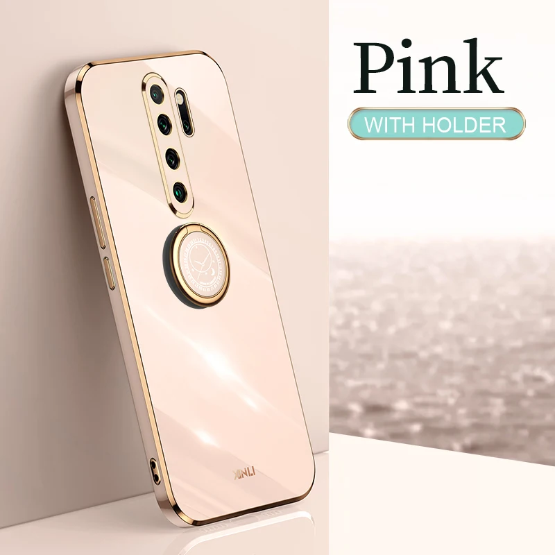 Plating Square Finger Ring Holder Phone Case On For Xiaomi Redmi Note 8 Pro 2021 New Note8 8pro Luxury Soft Silicone Stand Cover