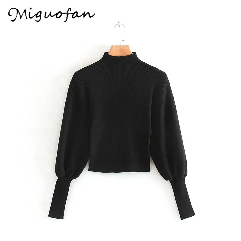 Miguofan women sweaters turtleneck jumper knitted thin sweater lantern sleeve stretchy slim pullovers female solid tops | Женская одежда