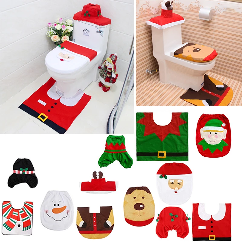 

Christmas Santa Claus Toilet Seat Cover Rug Christmas Toilet Lid Case Bathroom Mat Xmas Home Decoration
