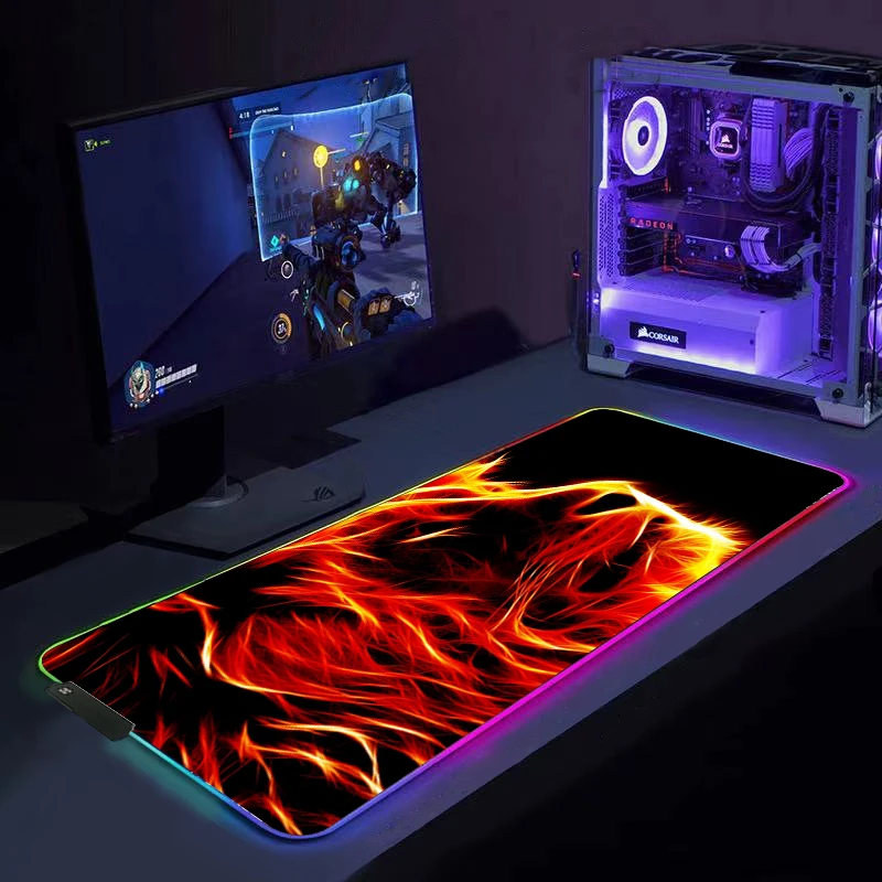 

Коврик для мыши Lion, компьютерный светящийся игровой коврик для мыши с RGB-подсветкой, Большой светящийся светодиодный светящийся коврик для ...