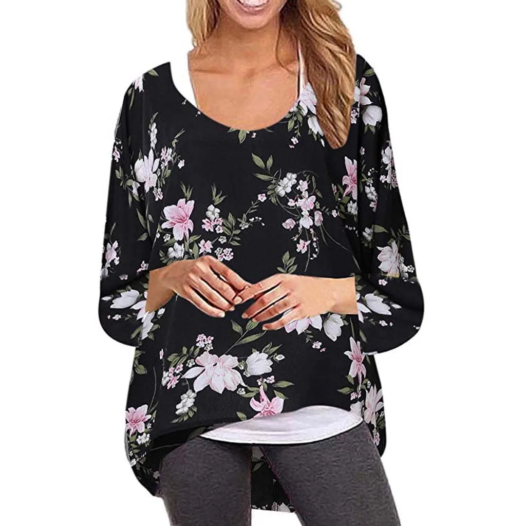 Женская модная футболка с круглым вырезом и принтом рукав летучая мышь спереди