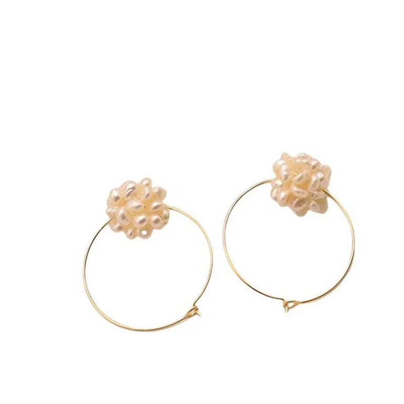 

Большие круглые серьги из натурального пресноводного жемчуга круглые в стиле барокко, плоские с одной стороны перламутровые Стразы Обруч С...