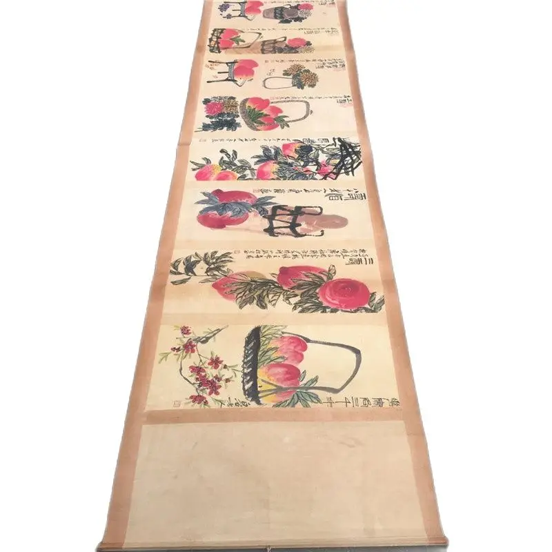 Антикварная коллекция картин знаменитостей с длинным свитком (Qi Baishi-peach) | Дом и