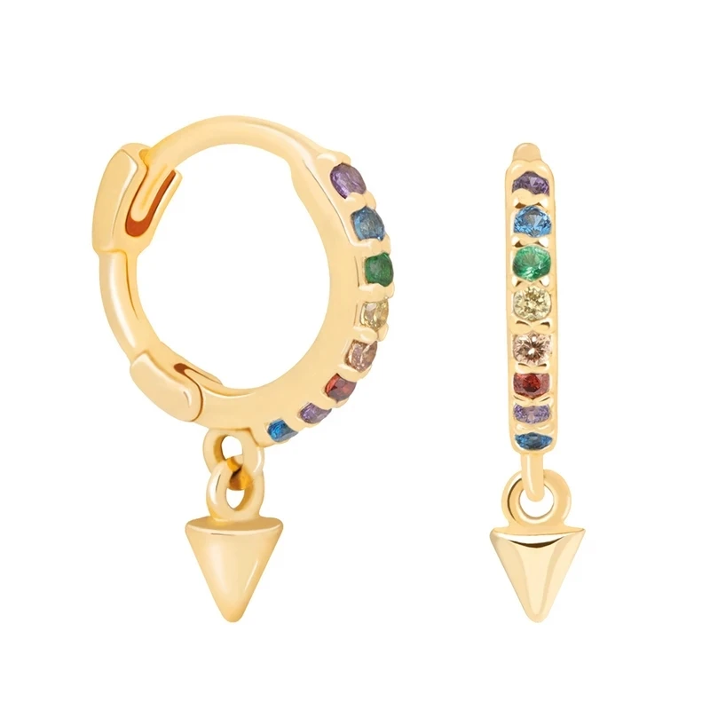 Gold Dangle Moonmory Популярные 925 пробы серебряные серьги-кольца Huggie с радужными камнями CZ серьги для европейских женщин модные ювелирные изделия - Окраска металла: Gold Dangle
