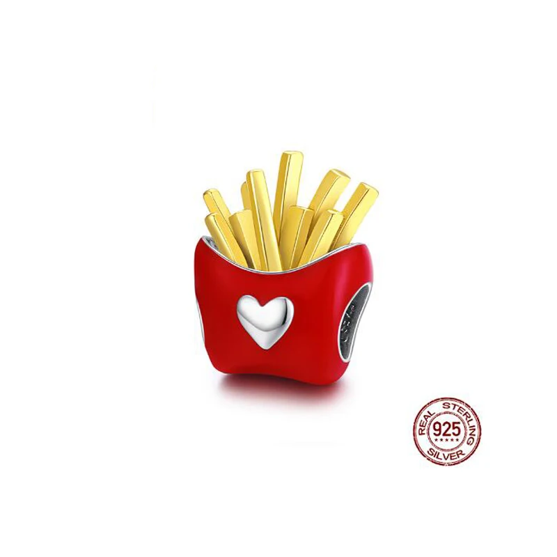 

Delicious Fries Metal Beads Sterling Silver 925 Enamel Charm fit Original Silver Bracelet DIY Jewelry making Dropshipping