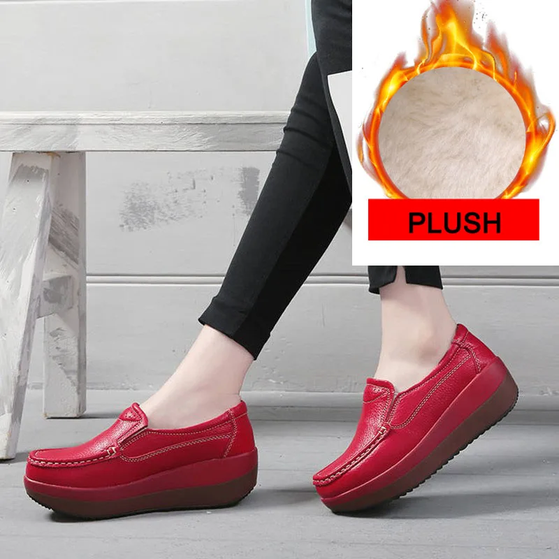 

Autumn Women Sneakers Casual Plush Winter Shoes Woman Soft Genuine Leather Female Flats Platform Loafers Size 35-41 XKD7118