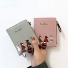 Женский кожаный кошелек креативного дизайна, короткие кошельки с изображением мультяшного кота, милой лисы, енота, женский маленький кошелек для мелочи, кошелек на молнии с застежкой