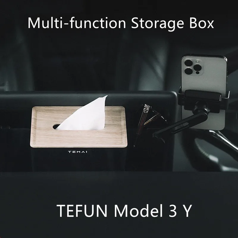 For Tesla Model 3 Y 2017 - 2021 Car Phone Holder Central Control Screen Tissue Storage Box Accessories