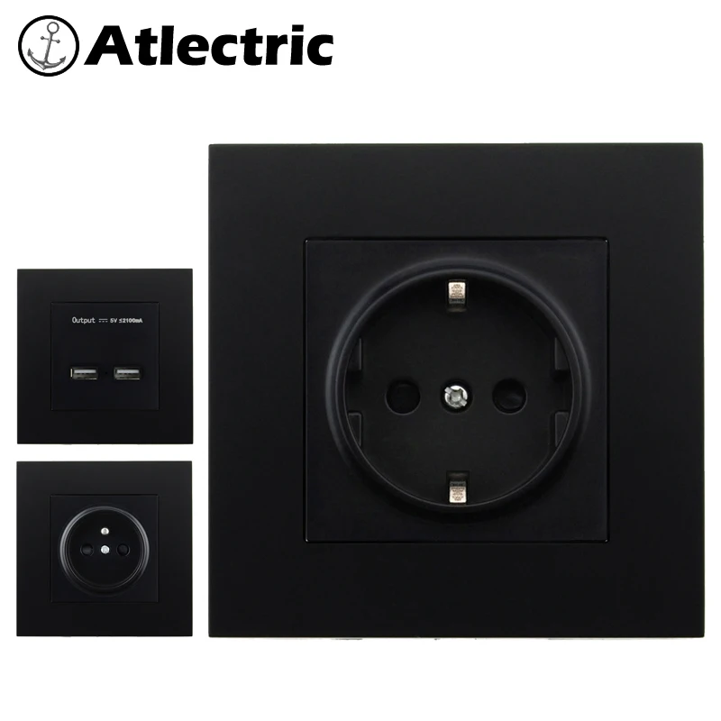Atlectric пластиковая панель розетка ЕС FR стандартная настенная розетка Usb 86 мм* 86 мм вилка электрическая розетка Франция Enchufe