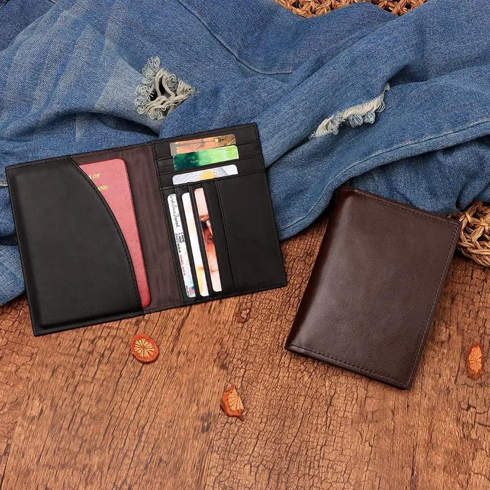 

Genuine Leather Passport Cover ID Business Card Holder Travel Slim Credit Wallet For Men Purse Case Driving License Bag Thin Hot