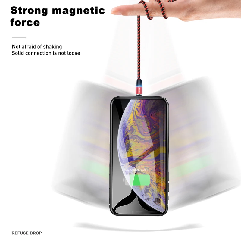 Магнитный usb кабель Type C 3A для быстрой зарядки Micro нейлоновая светодиодная оплетка