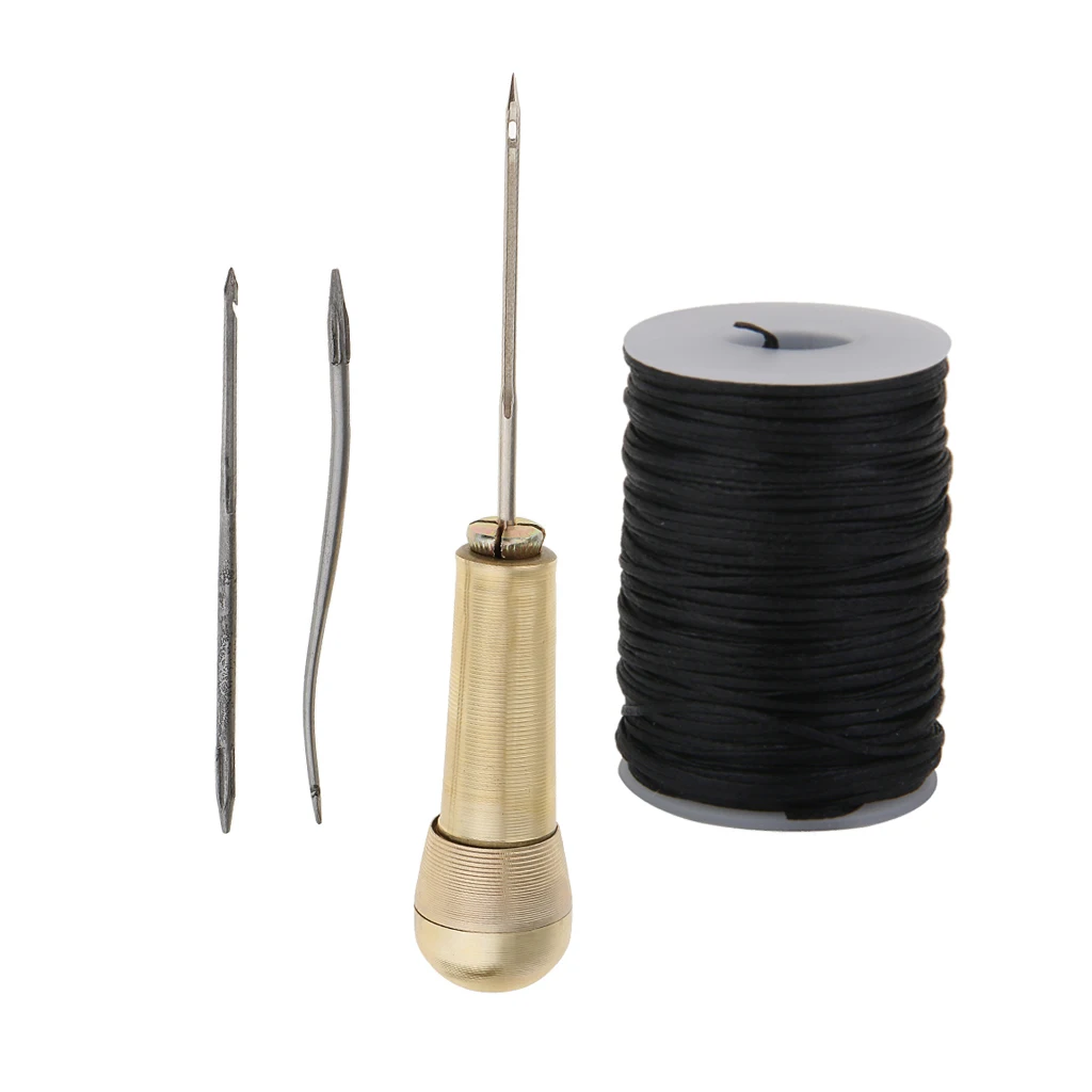 3 Needles Copper Handle Sewing Awl Hand Stitcher Shoe Repairing Tool With Line Waxed Thread For Leather | Дом и сад