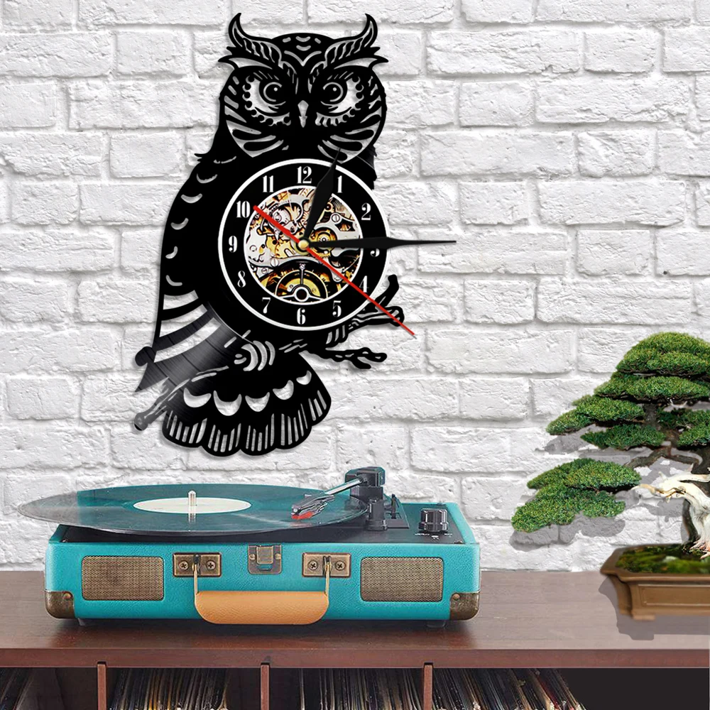 Сова Виниловый фон в стиле ретро для записи настенные часы 3D учета рабочего