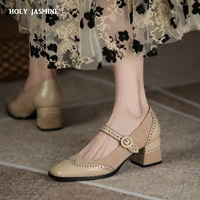 2021 spring new leather mary jane shoes woman high heels pumps women shoes luxury designer ladies shoes chaussures femme shoes