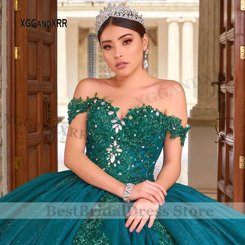 

Elegant Turquoise Ball Gown Quinceanera Dresses 2020 Peacock Blue Sweet 15 16 Dresses Backless Puffy Skirt Birhtday Party Gown
