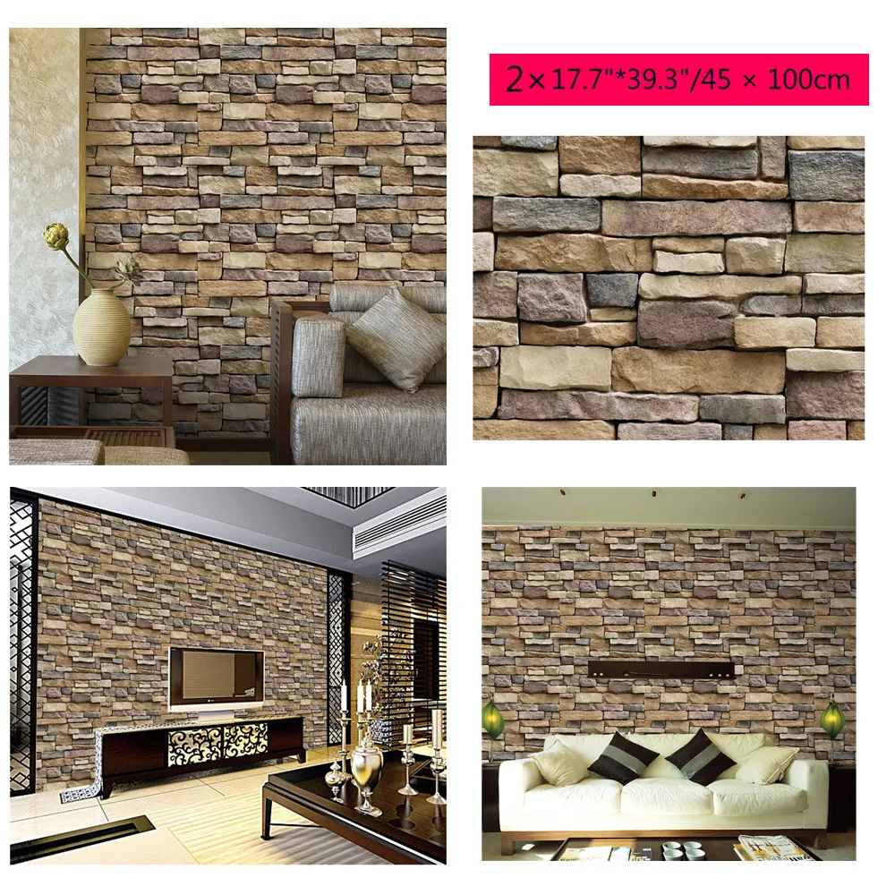 1PC 10M Style 3D Wall Paper Brick Stone Rustic Effect Self-adhesive Sticker Home Decor Accessories L*5 | Дом и сад