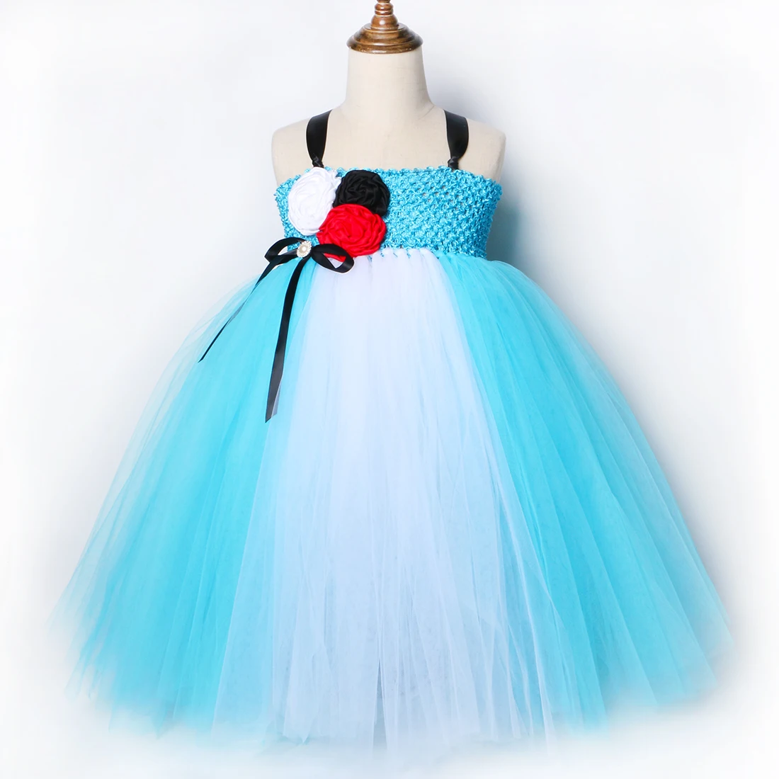 Платье принцессы с юбкой-пачкой для девочек Небесно-голубое белое платье цветами