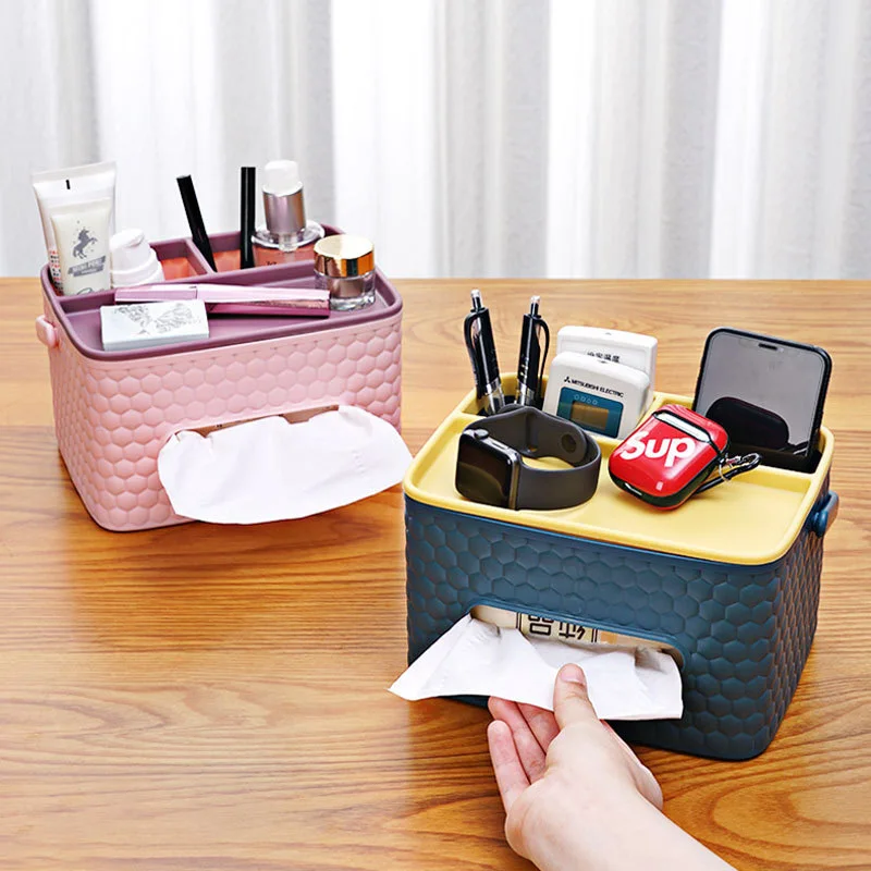 

Desktop Tissue Storage Box Multifunctional Napkin Holder Remote Control Sundries Cosmetic Storage Box Home Office Organizer