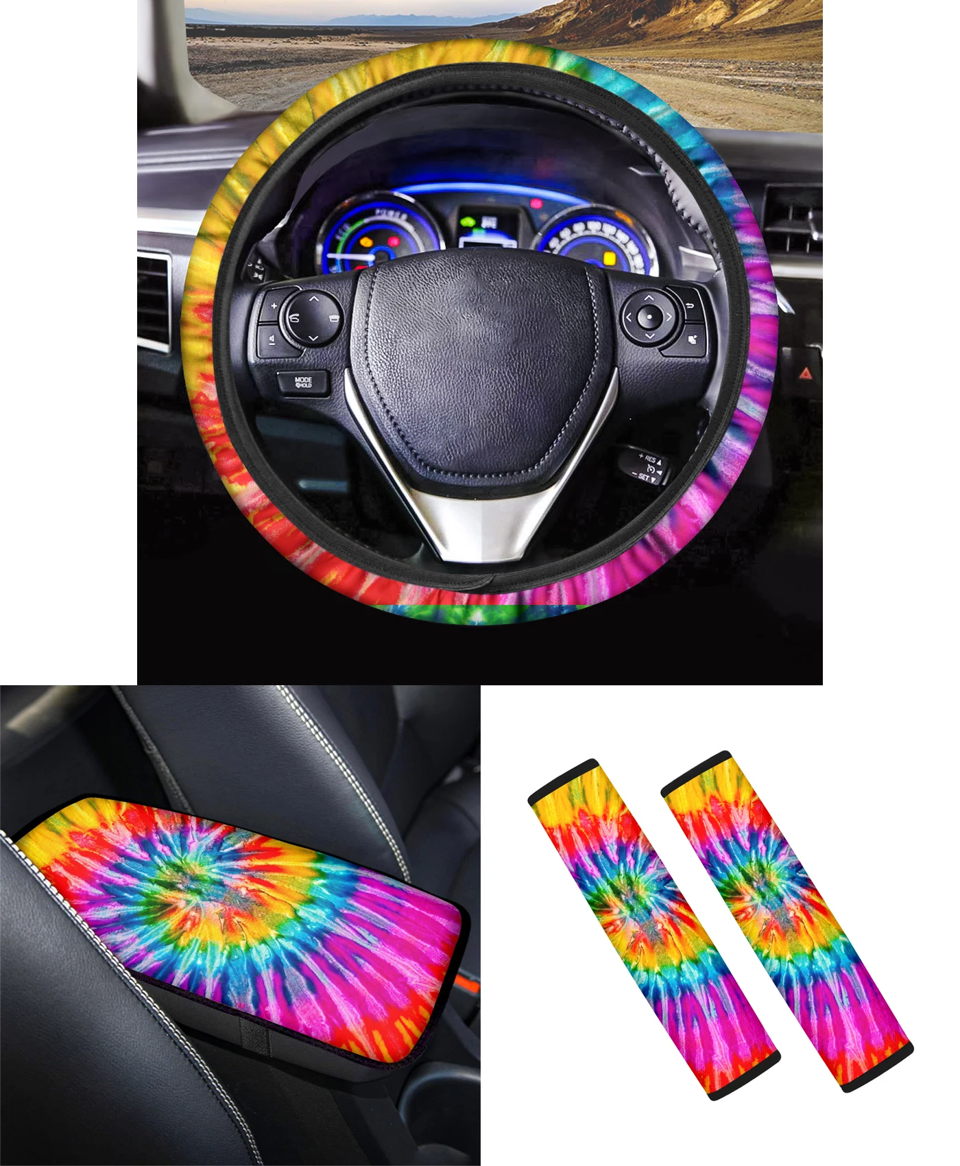 

Автомобильные аксессуары PinUp Angel, автомобильные ремни безопасности с принтом Tie-dye, автомобильный подлокотник, чехол для хранения 4 шт./компл.,...