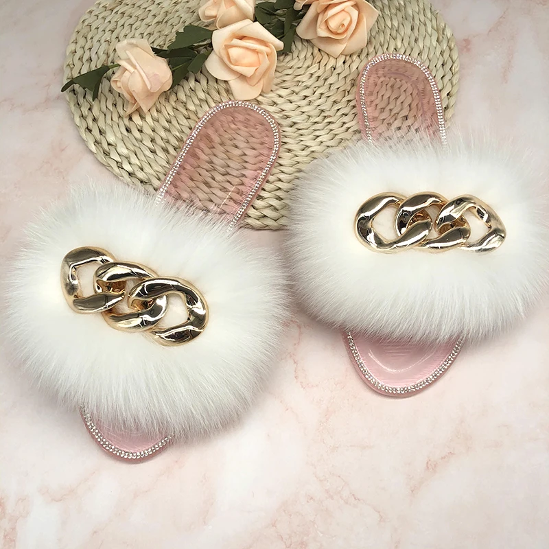Summer Jelly Shoes Plush Fur Slippers Women Real Fox Slides Outdoor Flat Sandals Big Size For Flip Flops | Обувь