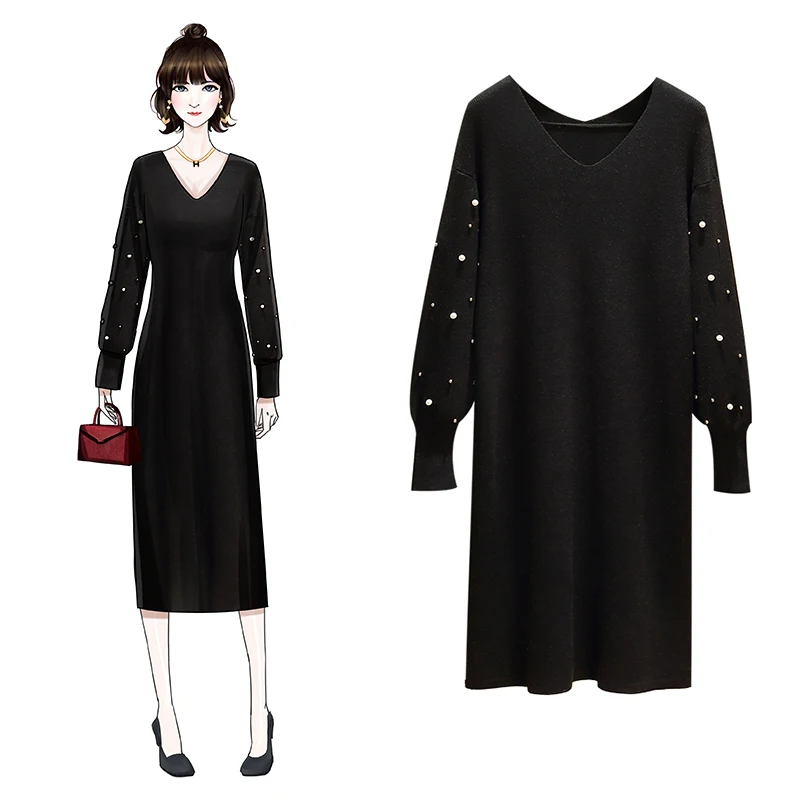 Прямое женское однотонное теплое платье трикотажное до колена с длинным рукавом