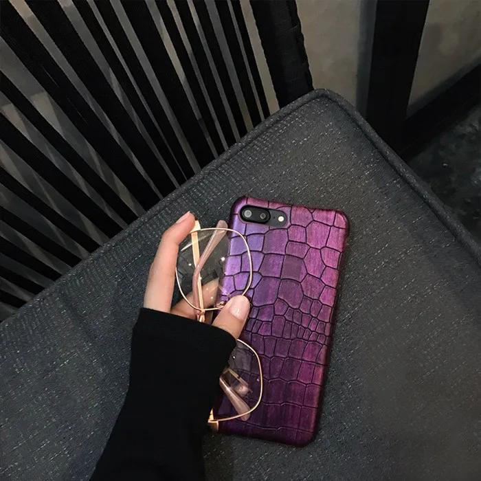 Purple Роскошный Ретро 3D крокодиловый Чехол для телефона для iphone 8 X S XS 7Plus классный кожаный чехол с узором для iphone 7 6 6S Plus задняя крышка Coque - Цвет: Purple