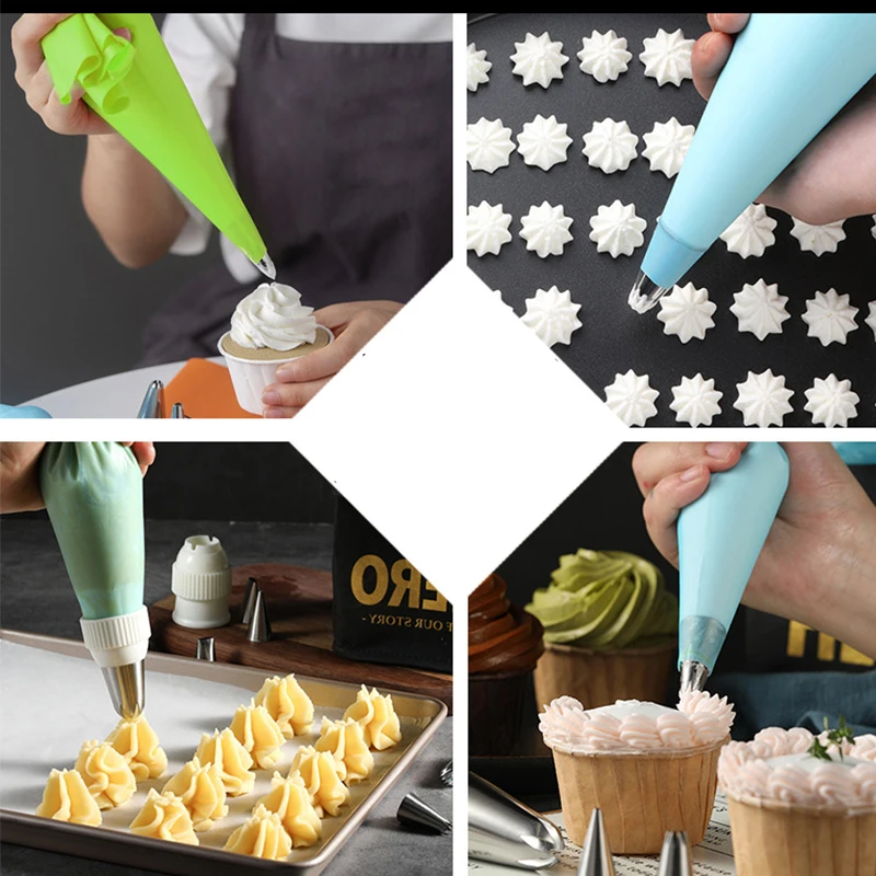 

SKTN 8Pcs/Set Silicone Kitchen Accessories Icing Piping Cream Pastry Bag 6 Stainless Steel Nozzle Set DIY Cake Decorating Tips