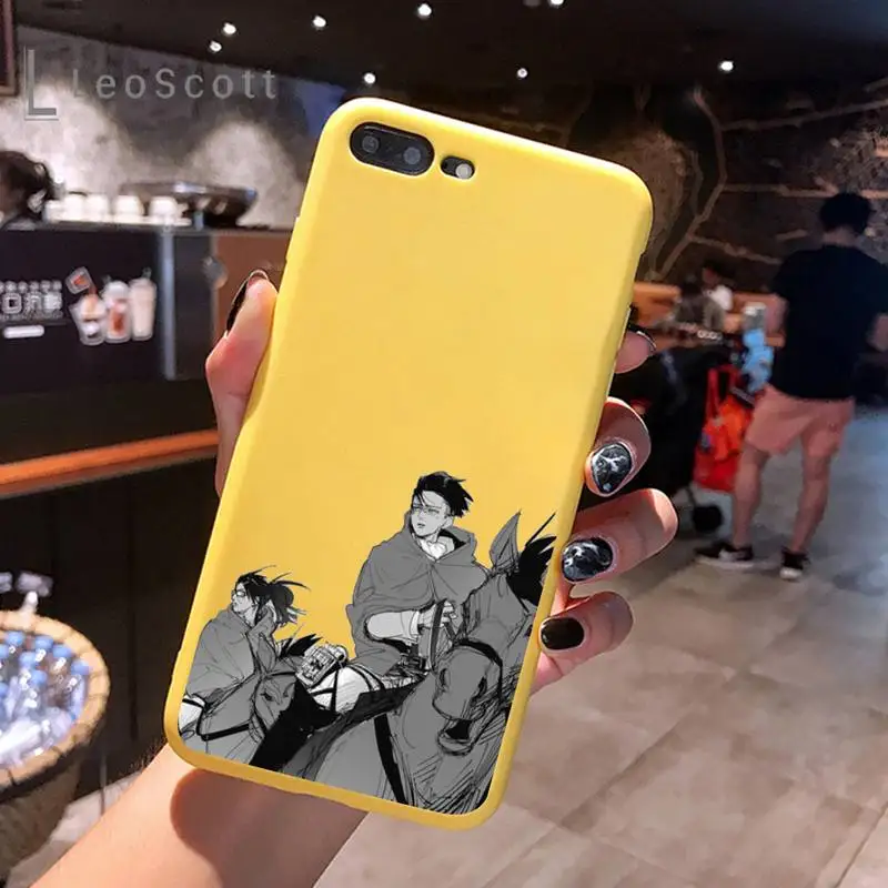 

Attack on titan anime Phone Case Yellow Candy Color for iPhone 6 7 8 11 12 s mini pro X XS XR MAX Plus