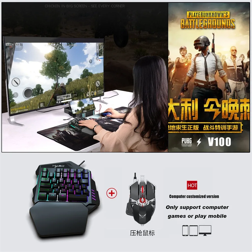 

Free Shipping V100 Mini Fn+esc Button Led Backlight One-handed 35 Keys Mechanical Keyboard Teclado para juegos con una mano