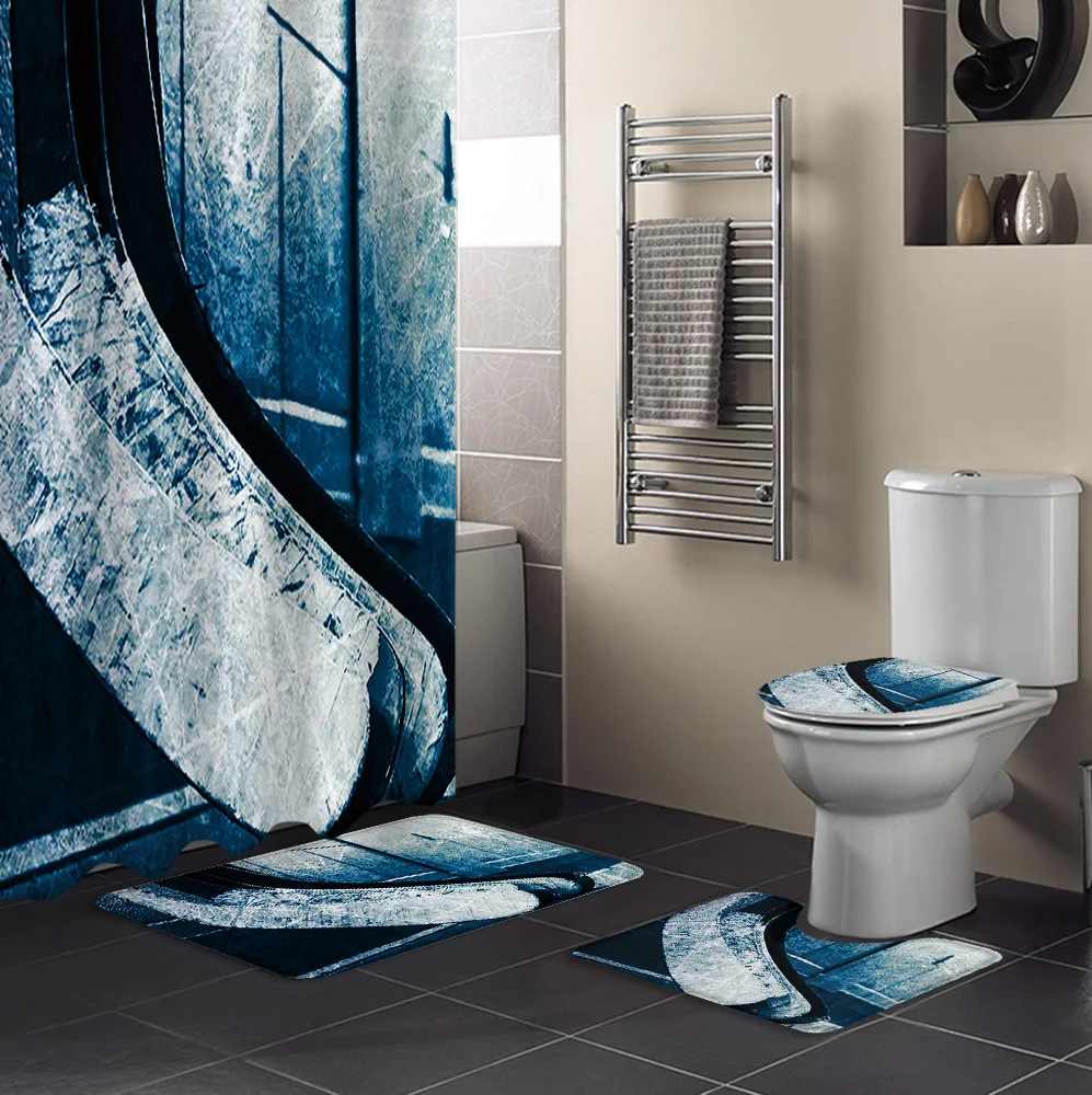 Занавеска для душа и ковер в ванную комнату крышка унитаза хоккея с шайбой коврик