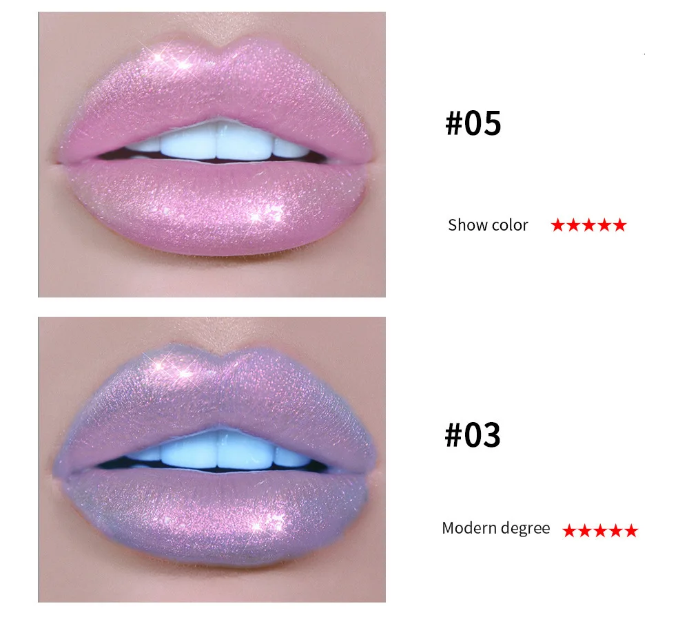 HANDAIYAN Mermaid Lip Gloss Shimmer Lipstick Waterproof Lipgloss Shiny Glitter Lip Gloss Long Lasting Liquid Metallic Makeup