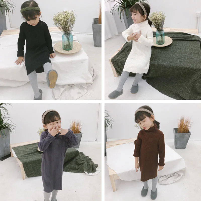 2019 New Kid Sweater Dress Princess Girls Autumn Winter Children Turtleneck Toddler Knitted BC442 | Детская одежда и обувь