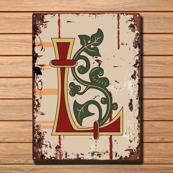 

Medieval Initial L Poster Tin Sign Metal Plaque Home Bar Tavern Hotel Shopping Mall Wall Decoration Worn-out Metal Sign 20*30 CM