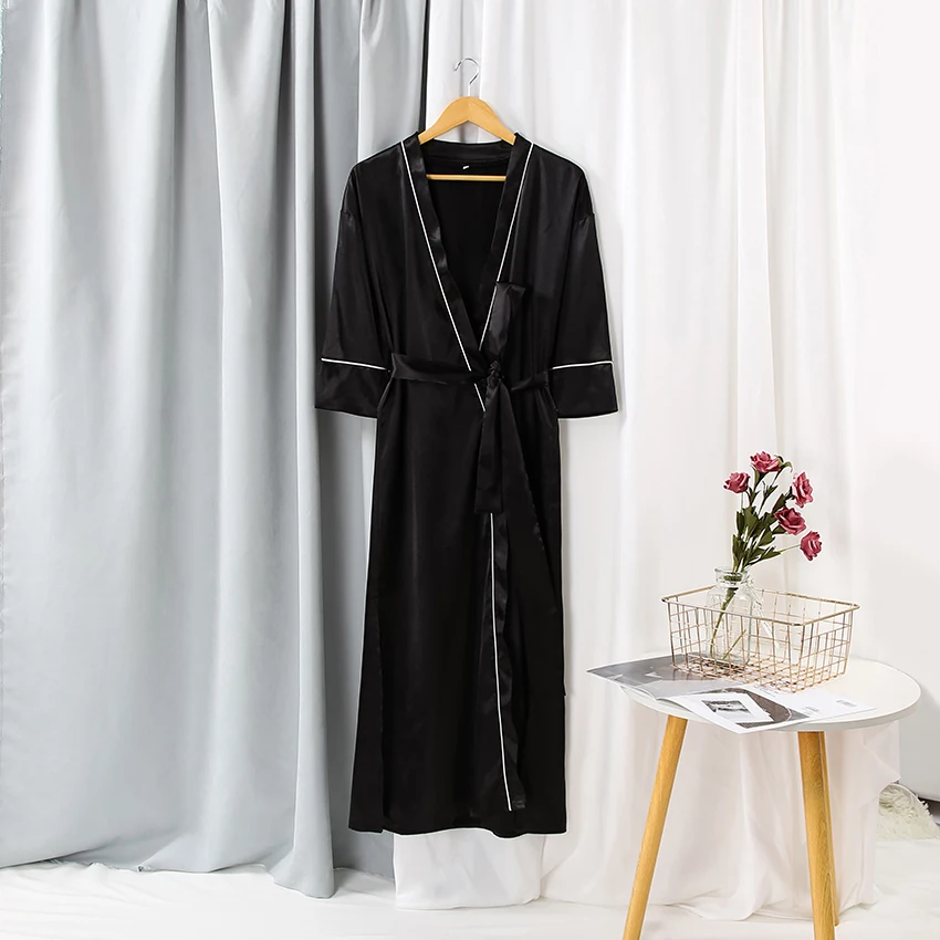 Черные сексуальные халаты Hiloc женский халат невесты длинный шелковый свадебное