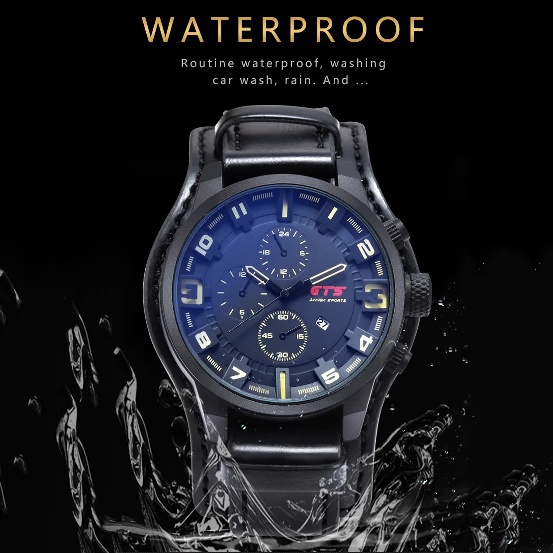 

New Fashion Mens Watches Top Brand Luxury Waterproof Wristwatch Sport Watch Men Shock Genuine Leather Clock Relogio Masculino