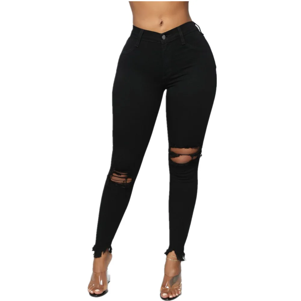 

Ripped jeans Black White distressed Hole Ripped jeans women DM001