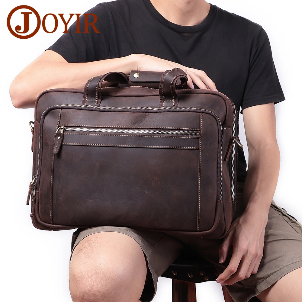 

JOYIR Vintage Crazy Horse Leather Men Briefcase 15.6" Laptop Bag Office Messenger Shoulder Bags Handbag Totes Male 2021 New