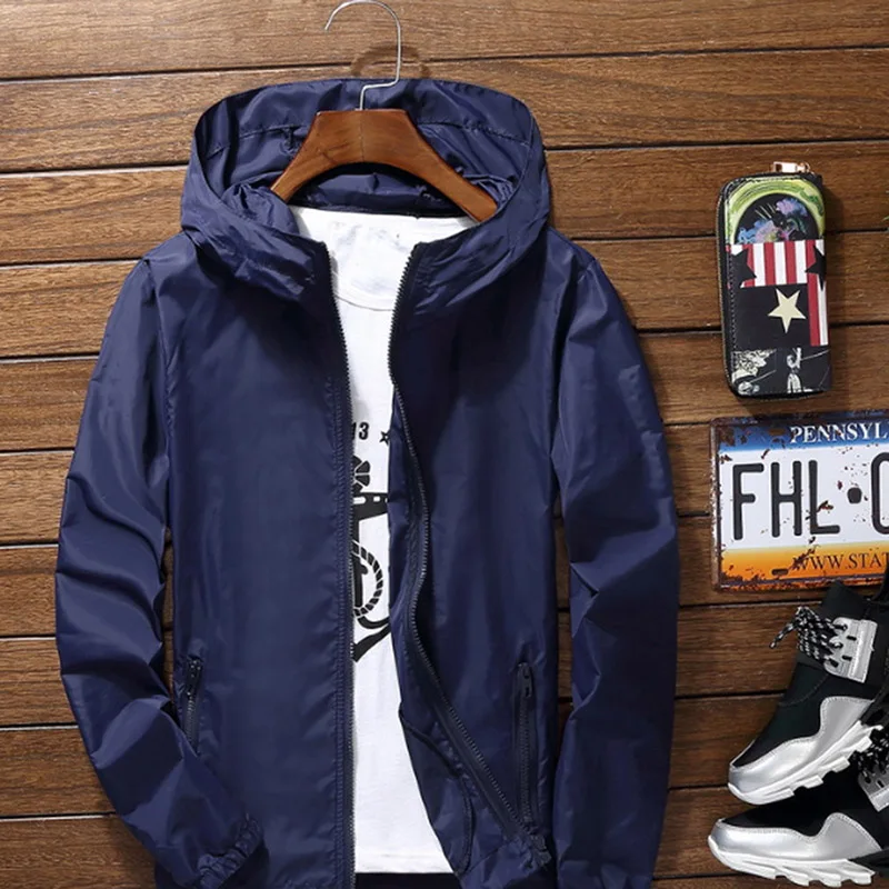 Весенне осенний мужской однотонный Тренч Тонкий Водонепроницаемый Повседневный