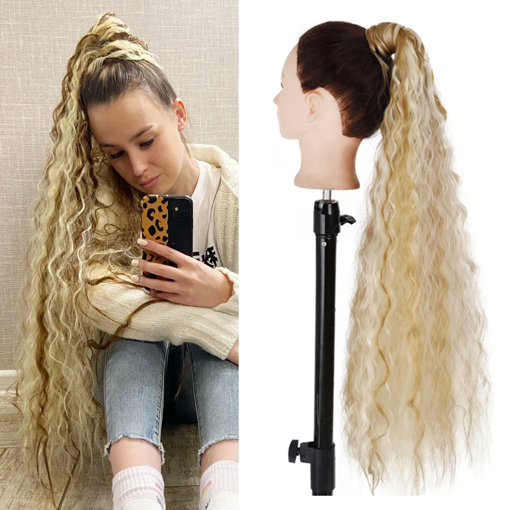 

14" 18" 22" 32inch Long Corn Wavy Ponytail Hairpiece Wrap on Clip Hair Extensions Synthetic Ombre Afro Kinky Pony Tail Fack Hair