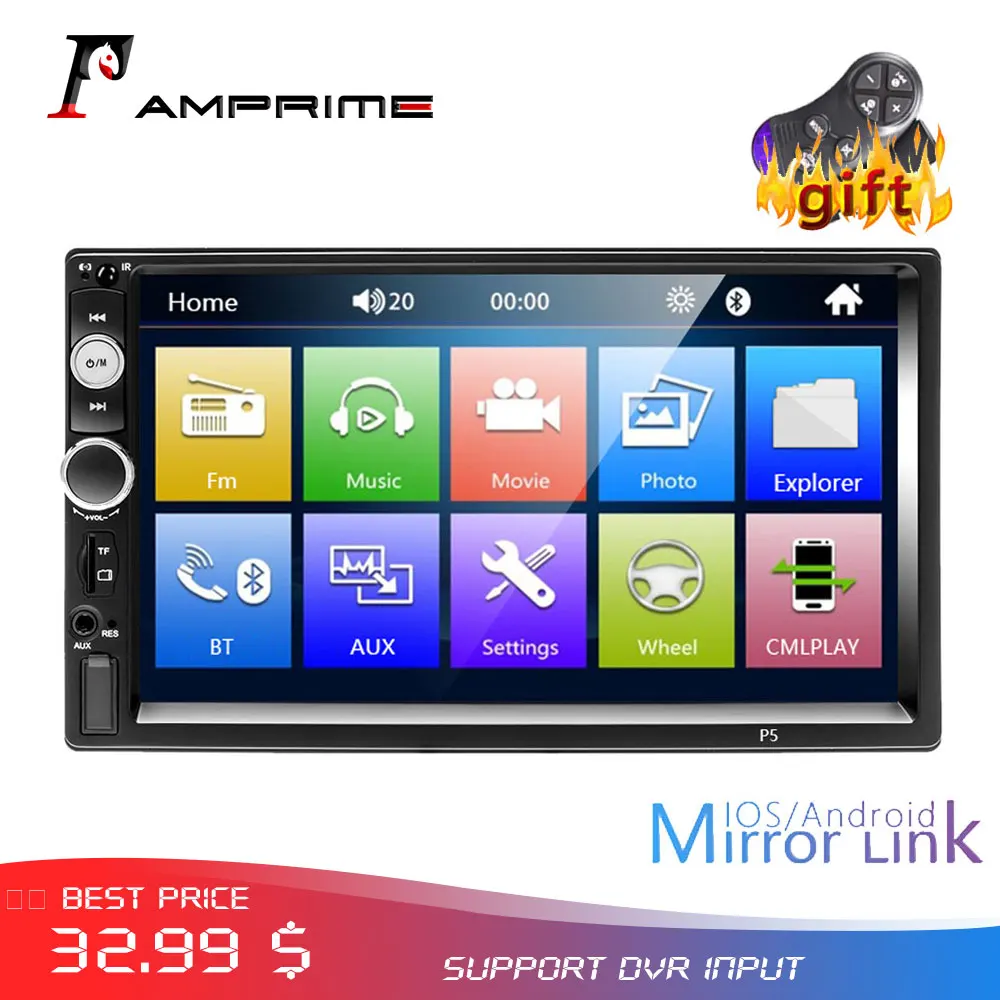 Автомагнитола AMPrime 2 din 7 &quotMP5 сенсорный экран цифровой дисплей Bluetooth